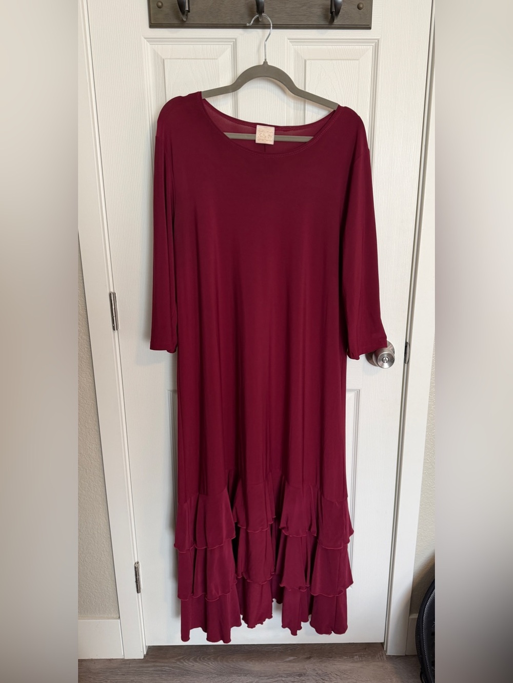 Zadie B Burgundy Ruffle Hem Midi Dress 2X Plus Size Flowy Layering Boho - Picture 2 of 5
